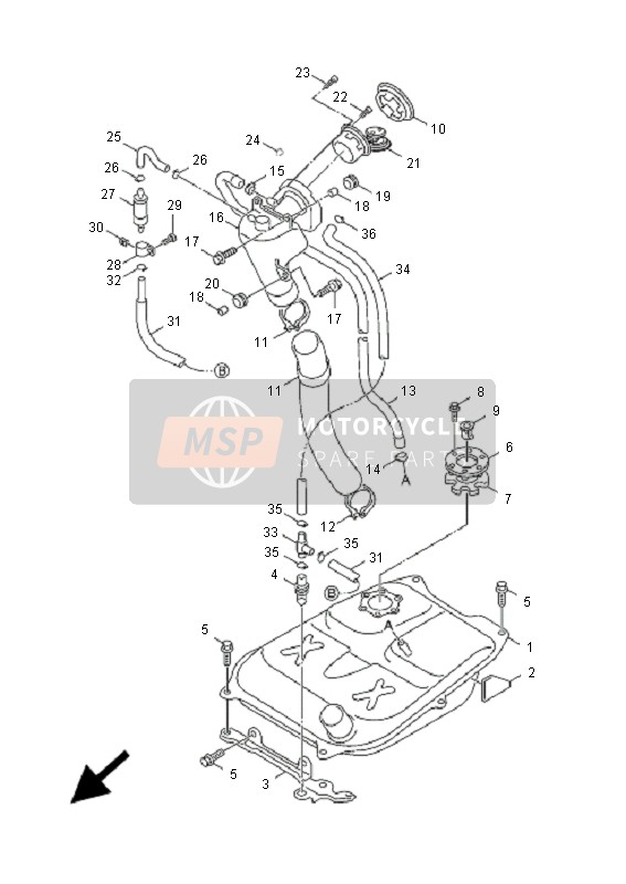 Yamaha XC125 CYGNUS X 2007 Benzinetank voor een 2007 Yamaha XC125 CYGNUS X